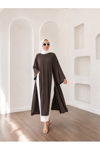 Unika Boutique Kadın Uzun Yırtmaçlı Abaya Tunik Kahve