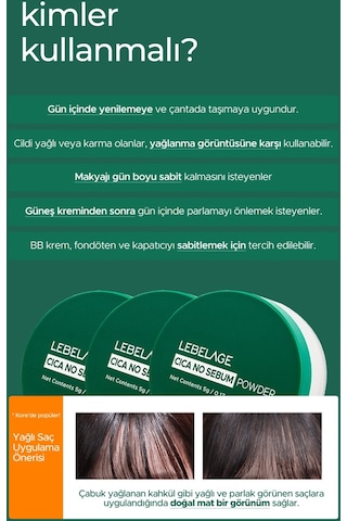 Lebelage Centella içeren, Yağlanma Karşıtı ve Makyaj Sabitleyici Toz Pudra LEBELAGE Cica No Sebum Powder