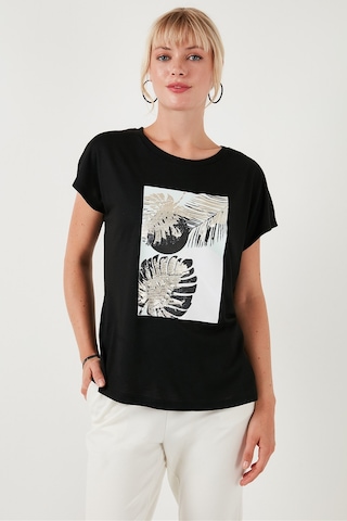 Lela Baskılı Bisiklet Yaka Regular Fit Bayan T Shirt 6671004 Siyah
