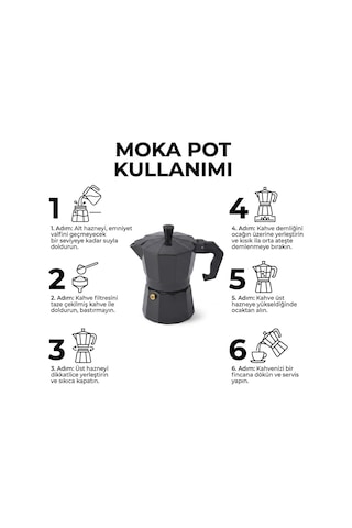 Deconox Siyah Moka Pot 3 Fincanlık Moka Kahve Cezvesi, 180 Ml Alü
