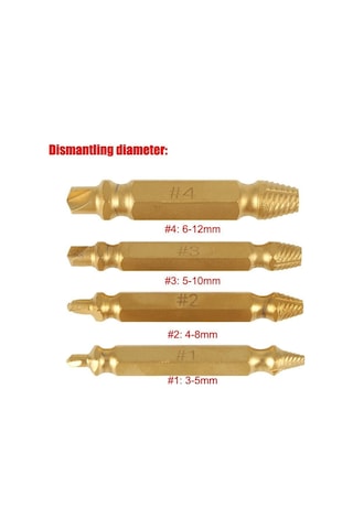 Tangshopping 4 Adet Çift Taraflı Hasarlı Vida Çıkarıcı Saplama Cıvata Sökücü Alet Seti Kolay Çıkış Titanyum Kaplama