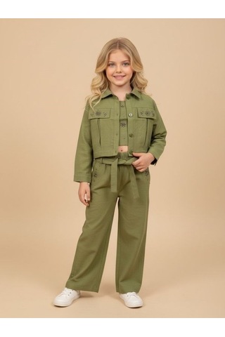 Zekids Kız Çocuk Tasarım Pantolon-17160 Yeşil