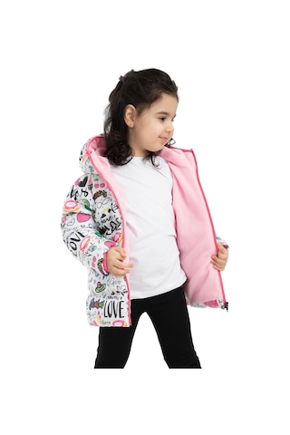 Kız Çocuk Içi Polarlı Kürklü Kapüşonlu Girls Yazılı Kelebek Desenli Kışlık Şişme Mont Beyaz