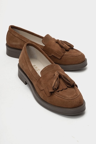 Luvishoes Luvi Shoes Milina Toprak Süet Püsküllü Hakiki Deri Kadın Loafer Ayakkabı Toprak