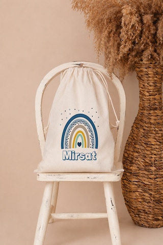 İsme Özel Erkek Bebek Çocuk Kıyafet Kesesi 30x40 Cm %100 Pamuk Ham Bez İsim Baskılı Yıkanabilir Kişiye Özel Kese 1091kk Ekru