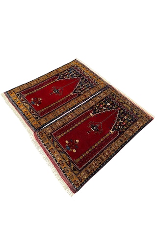 El Dokuma Çift Sıfır Eski Yahyalı Namazlık Kök Boya %100 Yün Seccade Kırmızı