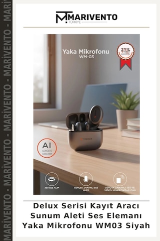 Delux Serisi Kayıt Aracı Sunum Aleti Ses Elemanı Yaka Mikrofonu Wm03 Siyah