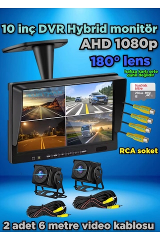 2 Ad180 Derece Geniş Açı Ahd Kamera 10'' Dvr Monitör Set 12 Volt