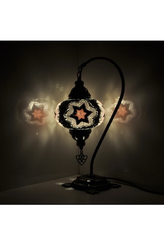 Dekoratif Abajur Ayaklı Masa Lambası Mozaik Dekorasyon Lamba Mor - Pembe