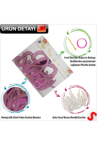 Baby Shower Simli Folyo Karton Banner, 90 Cm - Pembe Diğer