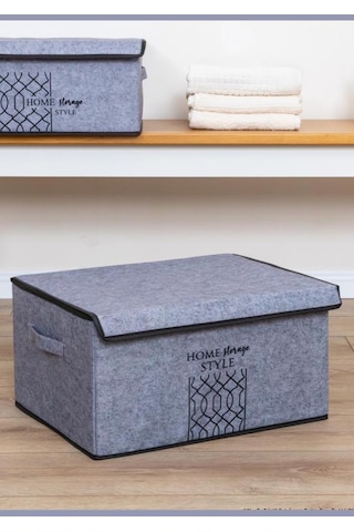 Keçe Kapaklı Maxi Hurç Kutu, Çok Amaçlı Düzenleyici Kutu Organizer Sandık Maxi Boy 47x37x24 Cm Gri