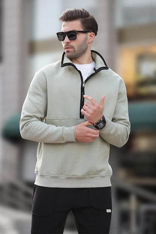 Madmext Çağla Yeşili Dik Yaka Yarım Fermuarlı Sweatshirt 7079 Yeşil