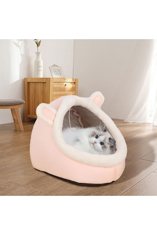 Suntek Kedi Yatak Mağara Evi Çadırlar Yumuşak Yuva Pembe-30cmx30cmx28cm
