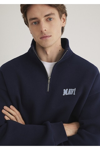 Mavi - Mavi Logo Baskılı Yarı Fermuarlı Lacivert Sweatshirt 0s10208-70497 Lacivert