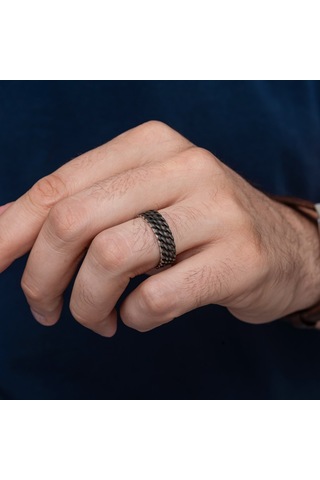 Gurmet Zincir Model Eskitme Vintage Tek Gümüş Alyans Yüzük Beyaz