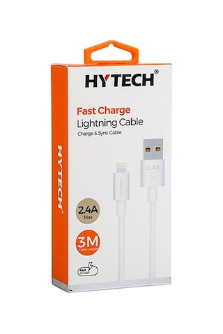 Hytech HY-X99 3m 2.4A Usb to Lightning Beyaz Data + Sarj Kablosu