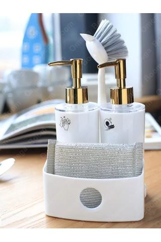 Pıta Mutfak İçin Sabun Ve Deterjan Dispanseri Seti, Süngerli 389458336 Beyaz