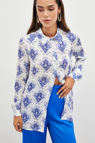 Sateen Desenli Düz Gömlek - Saks Mavisi-134815 Saks