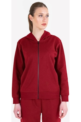 Lescon Kadın Fermuarlı Kapüşonlu Sweatshirt 23N-2219 Kırmızı
