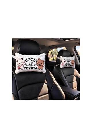 Bubblyo Toyota Temalı Dekoratif Oto Yastığı Sevimli Çift Tasarım Beyaz Beyaz