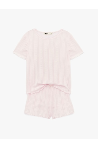 Koton Kısa Kollu Bisiklet Yaka Şortlu Pijama Takımı Açık Pembe 6slk40125mk
