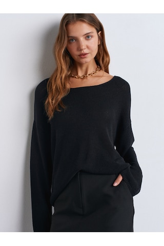 Dilvin 10706 Oval Yaka Yumuşak Dokulu Triko Kazak Siyah