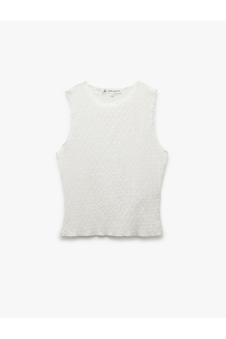 Koton Bisiklet Yaka Kolsuz Dokulu Slim Fit Crop Üst Ekru 5sal30057ık Ekru
