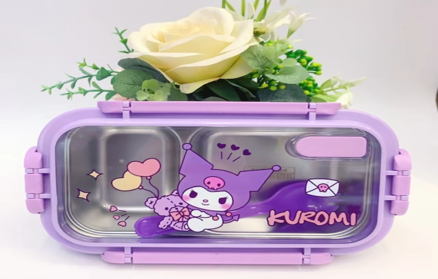 Moveevo Kızaklı 304 Çelik Isı Saklama Çanta, 750ml Çocuk Bento Kutusu, Renkli Kartun Desenli Öğrenci Öğle Yemeği Kutusu Mor