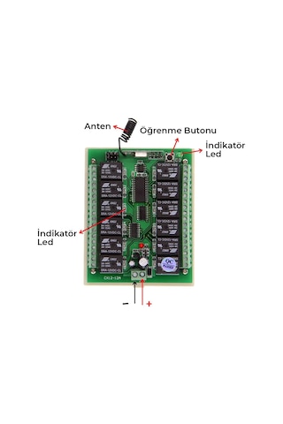 12V 433MHz 12 Kanallı Kablosuz Kumandalı RF Alıcılı Röle Modülü Kutu Dahil