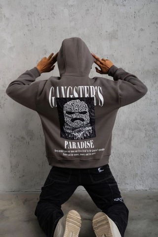 Mbb E-ticaret Erkek 3 İplik Pamuklu Baskılı Kapüşonlu Cepli Sweatshirt Hoodie - Gri