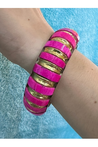 Sedef Kaplama Otantik Kadın Hint Bileziği Çap 7 Cm Pembe