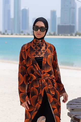 Remsa Mayo Remsa Tesettür Mayo Üzerine Tek Kaftan Kimono Pareo Rp015 Retro Siyah