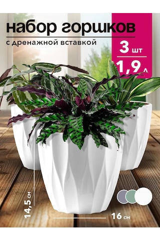 Tiko Home Tiko Bitki Saksı Seti Drenajlı İç Hazne İle 1,9 L 3 Adet. 146262815