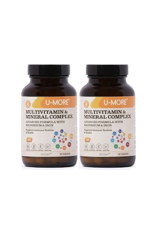 2'li Avantaj Paketi - Multivitamin 120 Tablet - Kalsiyum, Magnezyum, Demir, Çinko - Vegan & Şekersiz