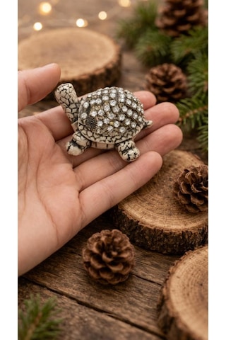 Sedef Renk Mini Kaplumbağa Biblo Taşlı Dekoratif Şans Figürü Konsol Vitrin Masa Üstü Süs 6 Cm 83997238
