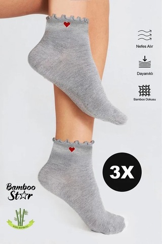 Bambu Kadın Fırfırlı Patik Lastiksiz Dikişsiz Çorap 3lü Paket