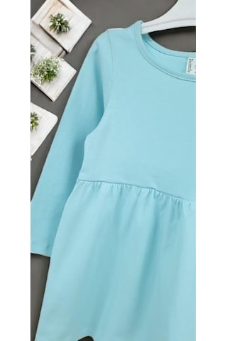 Mevsimlik Penye Uzun Kol Basic Kız Çocuk Elbise Yeşil