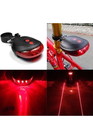 Bisiklet Led Stop Lambası Lazer Şeritli Siyah-Kırmızı Siyah - Kırmızı
