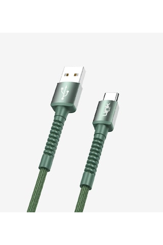 K552 Safe 3a Örgülü Metal Başlı Usb'den Type-c'ye Şarj Kablosu Yeşil
