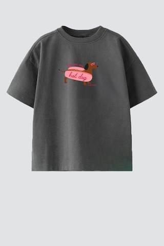 Monila Kız Çocuk Pamuklu Bisiklet Yaka Baskılı T-shirt Antrasit