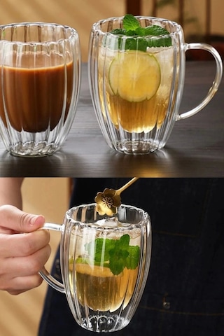 Burgulu Origami Stil Termisil Cam Bardak Çay Süt Kahve Kupası Sıcak Soğuk Sunum Bardağı 6 Adet