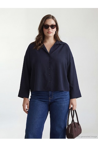 Lcw Vision Lacivert Oversize Kadın Gömlek