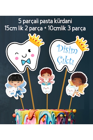 Erkek 32 Parça İlk Dişim Çıktı Diş Buğdayı Erkek Süs Seti Banner Pasta Kürdanı Cupcake Süsü Seti Mavi