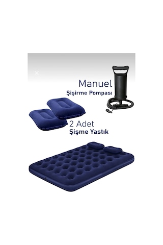 Vtn-62 Çift Kişilik Şişme Yatak Dahili Pompalı 203x152x22 Cm 2 Yastıklı Mavi