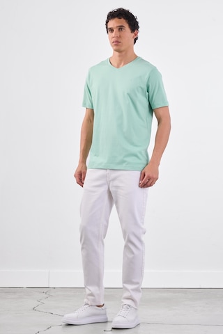 Dufy Mint Yeşili V Yaka Pamuklu Düz Renk Slim Fit Erkek T-shirt Mint Yeşili