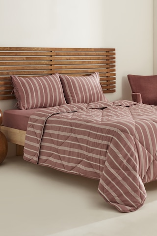 Karacahome Sarah Anderson Barlet Tek Kişilik Comfort Set Çizgili Bordo