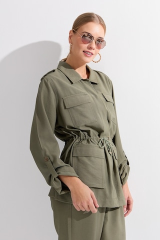 Kadın Safari Model Keten Ceket Haki Haki