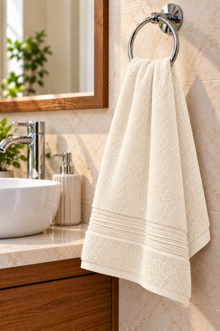 2'li 100% Pamuk Bordürlü Yüz Havlusu 50x90 Cm Yüksek Su Emici Banyo El Yüz Havlusu Krem