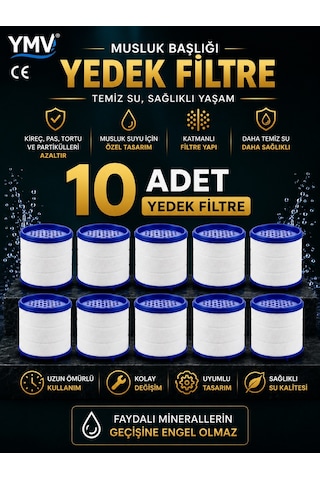 Ymv 10 Adet Musluk Başlığı Yedek Filtresi Kireç Pas Tortu İçin Batarya Su Filtresi Beyaz