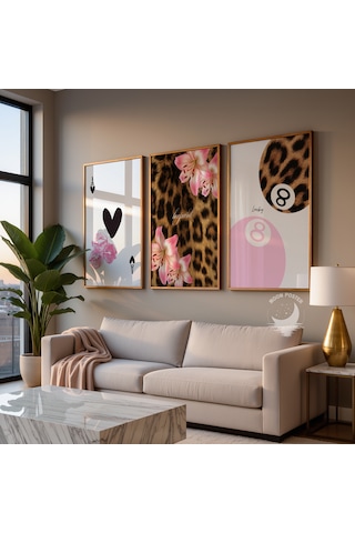 3 Lü Leopar Desenli Pembe Çiçekli Çerçevesiz Poster Seti, Modern Dekoratif Poster, Ev Dekorasyonu 3 Lü Leopar Desenli Pembe Çiçekli Çerçevesiz Poster Seti, Modern Dekoratif Poster, Ev Dekorasyonu
